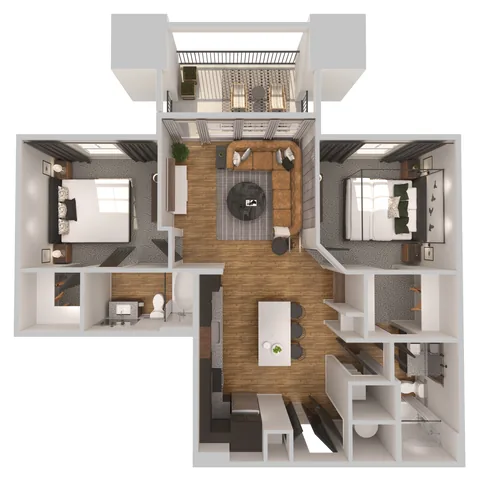 B1 two bedroom floor plan, 1,072 square feet