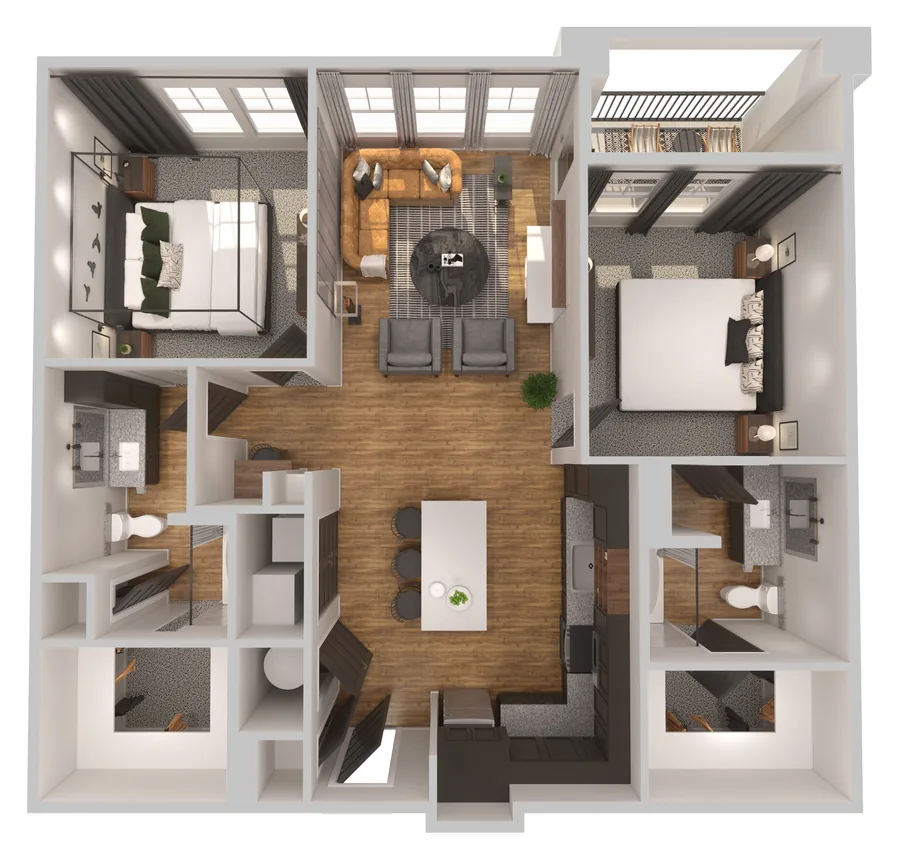 B2 two bedroom apartment floor plan at The Fitzroy Grove, 1,169 square feet