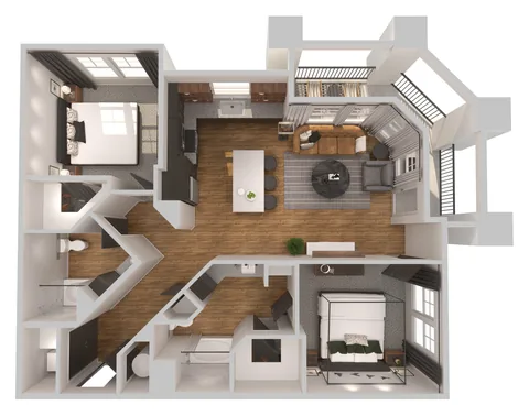 B3 two bedroom floor plan, 1,256 square feet