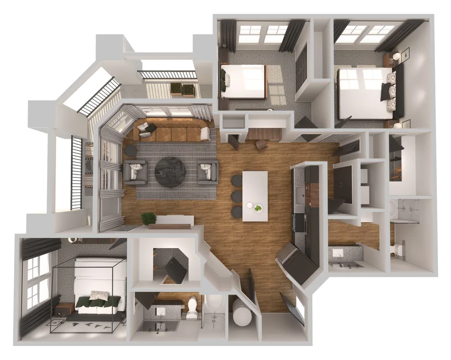 C1 three bedroom apartment floor plan at The Fitzroy Grove, 1,399 square feet