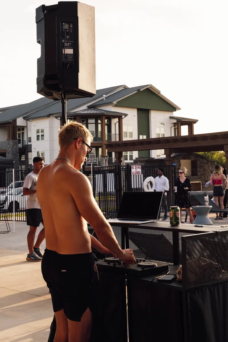 DJ spinning at a resident pool party at Fitzroy Grove